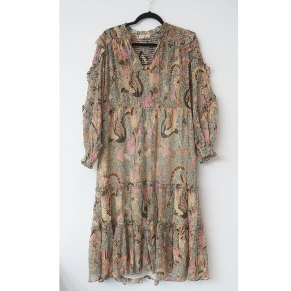 Ulla Johnson Paola Ruffled Printed Floral Midi Dress 2 - Picture 4 of 11
